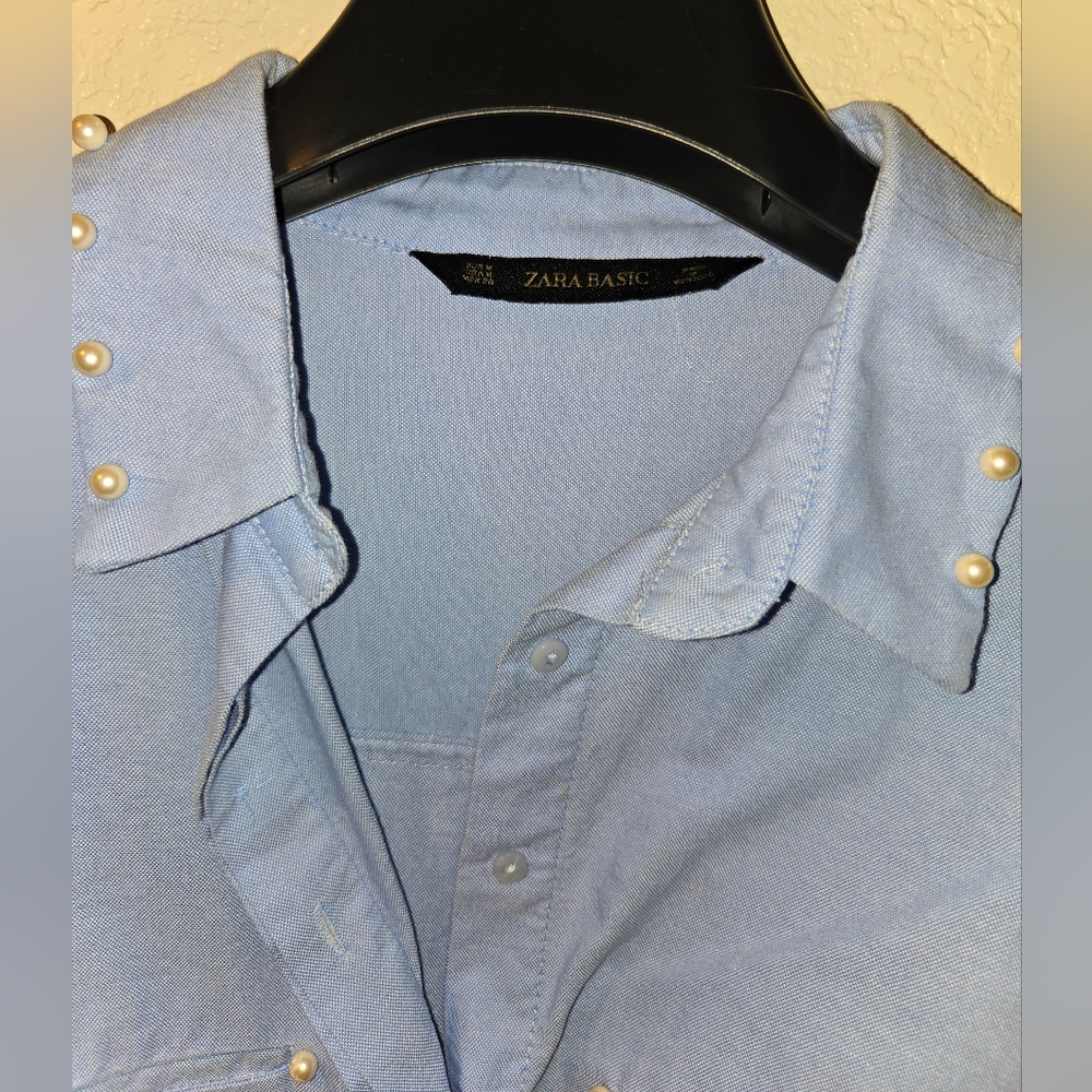 Zara Basic, Poplin Light Blue Button-Up Shirt Wit… - image 6